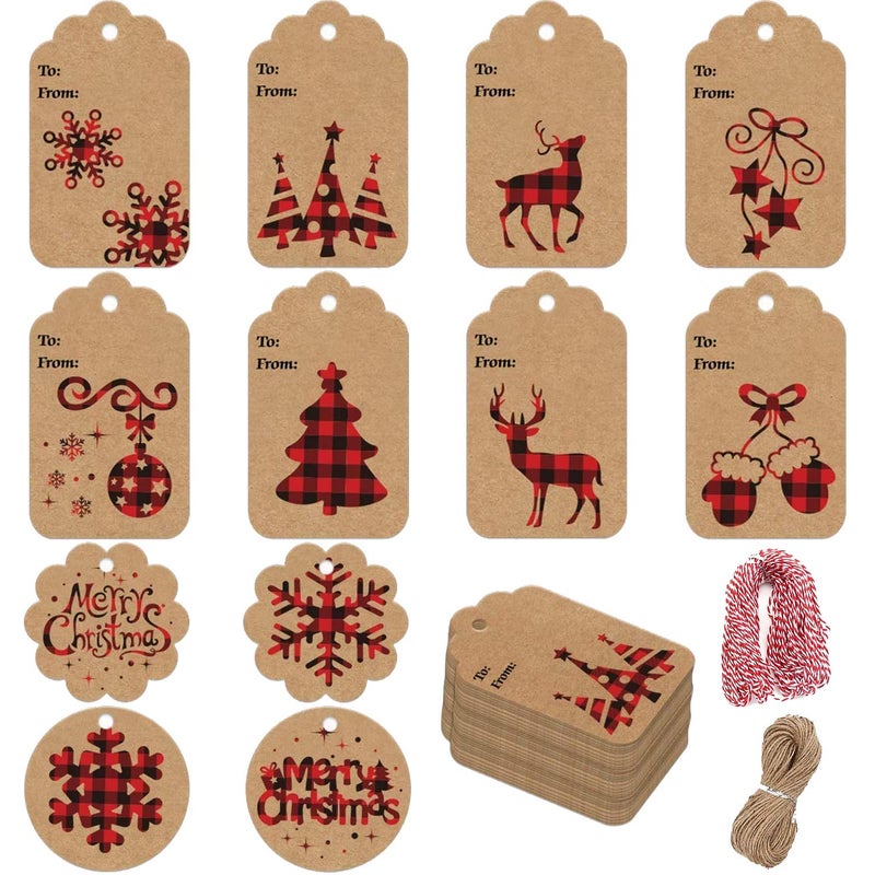 STEFORD Christmas Kraft Paper Gift Tags,120 PCS Christmas Label Gift Tags with 230 feet String - Image 1